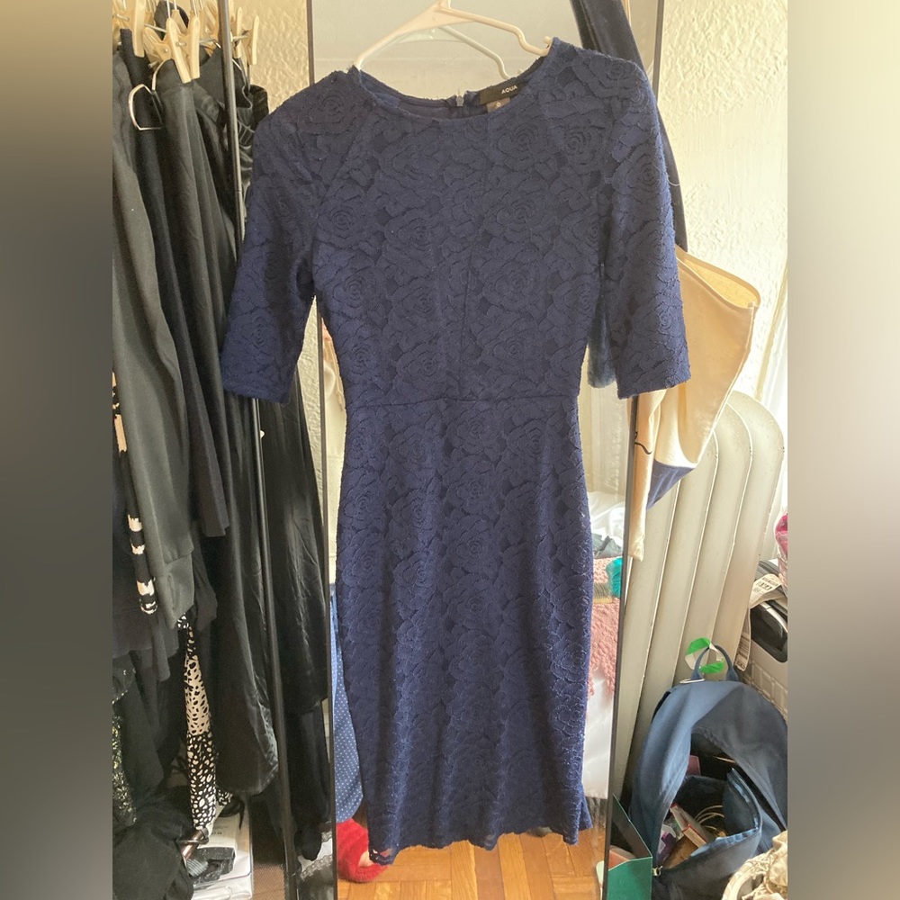 Aqua Navy lace lined fitted dress
